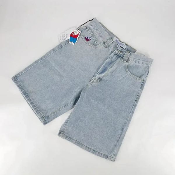 Мужские летние джинсы джинсовые шорты мужчина хип -хоп мультфильм уличная одежда синие черные шорты мужские молнии на молнии узкая слабая неясная вода
