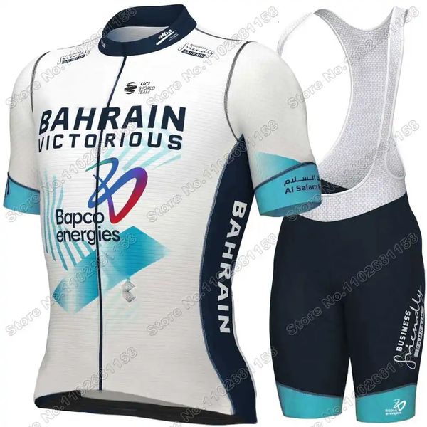 Team Bahrain Victorious Cycling Jersey Set White Summer Clothing Men Kit Road Bike Shirt Anzug Fahrrad Bib Shorts 240506