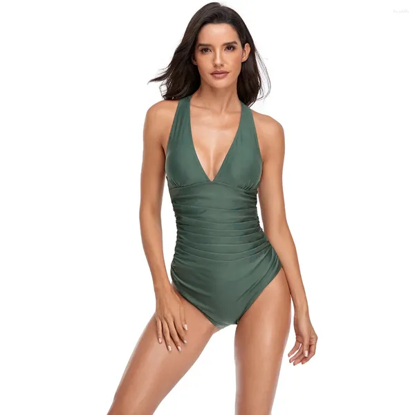 Menas de banho feminina Sexy One Piece Swimsuit Women Cross Bandage Backless Aceão de natação em vos de praia para 2024 Summer