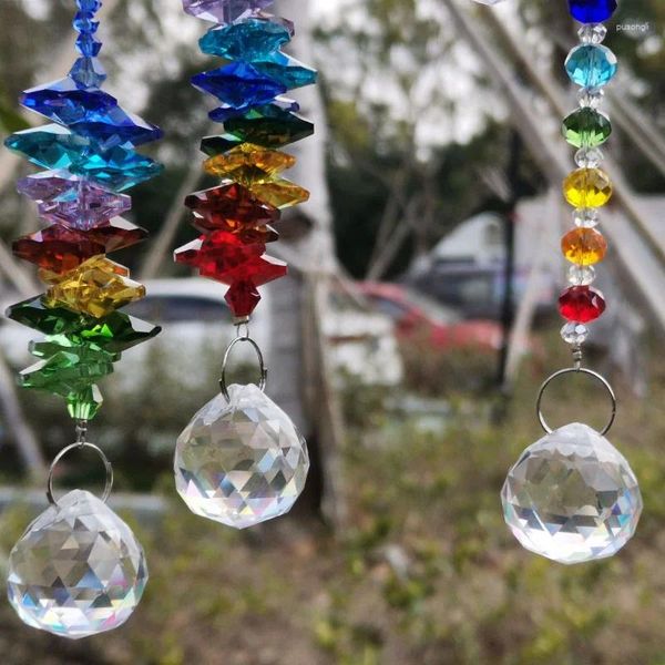 Gartendekorationen handgefertigte Regenbogenkristallperlen Chakren Girland