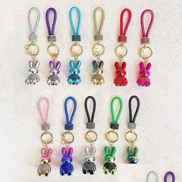 Schlüsselringe Luxus -Strass -Hasenketten für Frauen Geschenkverstärkung Kaninchen Tier Keyrings Halter Cartoon Anhänger Auto Schlüsselanhänger Mode Dhseu