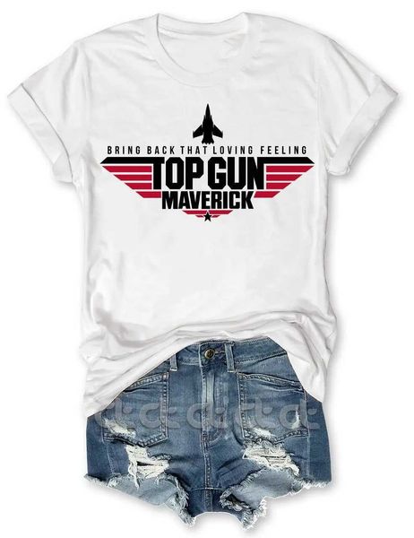 Frauen T-Shirt Rheoclots Top Gun Maverick Womens Vintage Cotton T-Shirt Damen Grafik T-Shirtl2405
