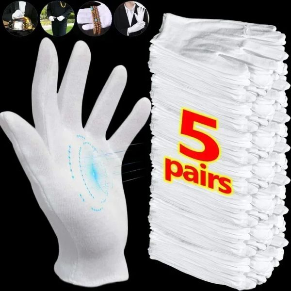 Перчатки 1/5pairs White Cotton Work Gloves для сухих рук обрабатывают пленку спа -перчатки церемониальные