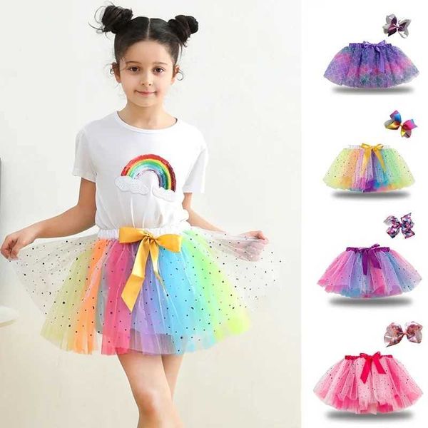 Tutu vestido bebê meninas tutu saia fofa 2024 Princess Ballet Dance Tulle Mesh Skirt Kids Skirt Rainbow