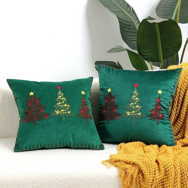 Cushion/decoração de retalhos de Natal decorativo Tampa de almofada bordada Red Case Green MerryChristmas Caso de veludo decoração Decoração decorativa Cushion para sofá