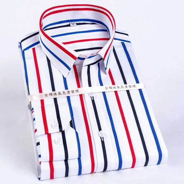 Camicie da uomo camicie da uomo a colori a strisce camicia abito resistente alle rughe resistenti al colletto a bottone nascosto a fit a fit camicie di cotone puro d240507