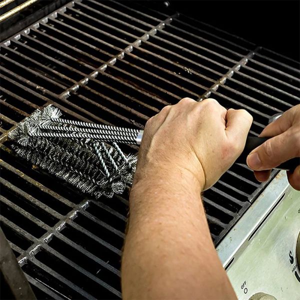 Accessori per la spazzola per grill barbecue e raschietto kit barbecue pulire la spazzola in acciaio inossidabile setole triangolo bbq pulizia
