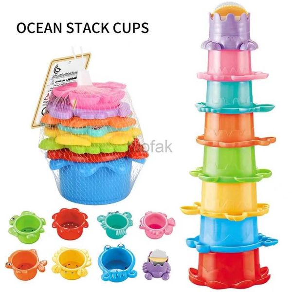 Badespielzeug Stapelbad Bad Spielzeug für Kinder Buntes Klappbootform Tower frühe Bildung Baby Spielzeug Schwimmbad Strandspielzeug Geschenke D240507