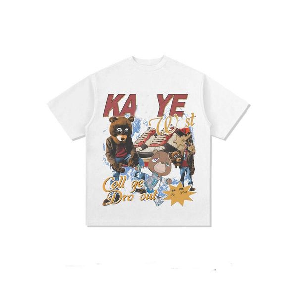 Designer Luxo Kanyes clássico novo artista de hip hop Figura Impressão masculina e feminina Loose High Street Sleeve Short Fashion T-shirts para verão 2024