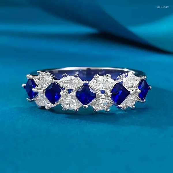 Anelli a cluster S925 Silver Women's Noble Blue Diamonds Artificiale Sapphire Anello Daily Sostituzione Grand Style Small e