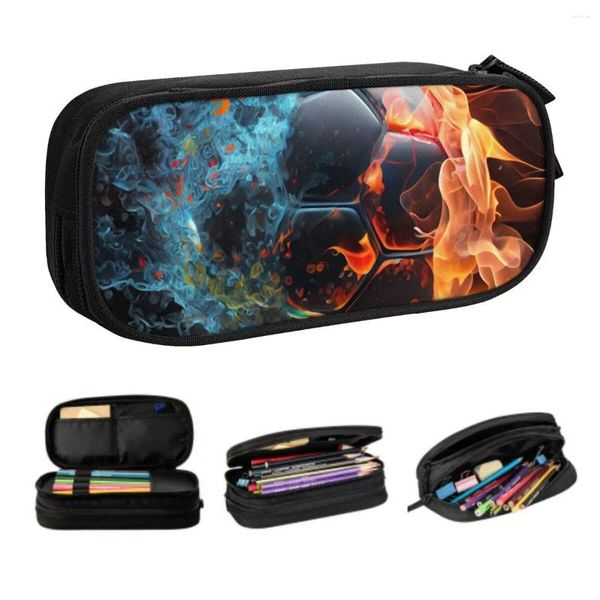 Custom Flames Fire und Ice Soccer Cute Pencil Case Jungen Gilrs große Kapazität Flamme Fußballbox Schulzubehör