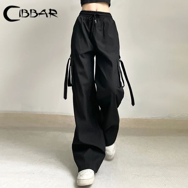 Cibbar pantaloni da carico larghi neri harajuku bassa ascesa pantaloni dritti sciolti streetwear corean y2k pantaloni estetici donne di base 240506