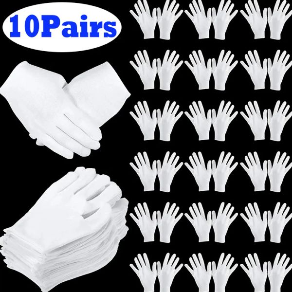 Luvas 10Pairs Luvas de trabalho de algodão branco para manuseio de mãos de manuseio seco Spa Luvas cerimoniais Luvas altas altas Ferramentas de limpeza doméstica