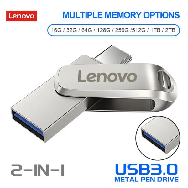 Adaptör Lenovo USB 3.0 USB Flash Sürücüler Typec OTG Çift Arabirim USB Stick 256GB Pen Drive 128GB Anahtar USB 2TB Flash Bellek Çubuğu Hediyesi