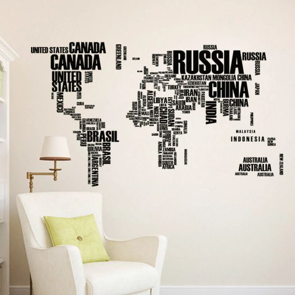 Adesivos pretos nomes do país inglês mapa mundial Stikers para sala de aula de sala de aula sala de estar decoração de decoração de pvc mural decalque