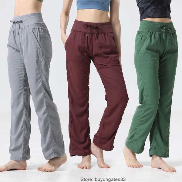 Estúdio de dança Lu Lu Mid Rise Pants Casual Slim Fitness Sports Yoga Horn Wide perna Pant Designer Streetwear 237Y