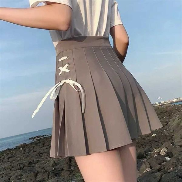 Gonne 2024 Nuova fascia di fashion Mini gonne girl wild school gonna in vita alta khaki donne bianche bianche gonne a pieghe primavera estate primavera