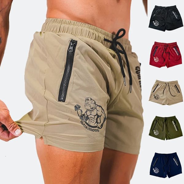 Shorts stampato da uomo Summer Sust Dry Side doppia tasche con cerniera Design Running Basketball Training Gym 240423