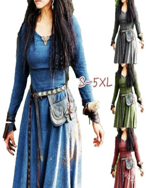Lässige Kleider mittelalterlicher Kleid Frauen Langarm Maxi Robe Vintage Fairy Elven Renaissance Viking Gothic Clothing Fantasy Ball Gown6813288