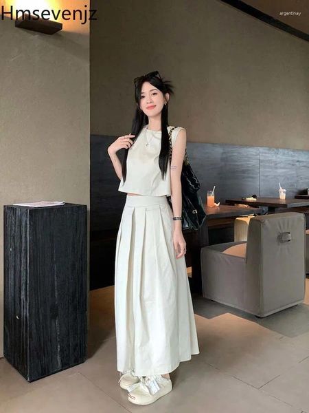 Abiti da lavoro Set casual primaverila femminile Abito da canotta senza maniche Top High High Waist A-Line Long Skirt Summer Two Piece Outfit