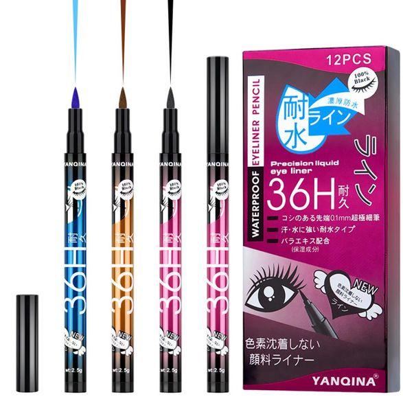 144PCS12Box Eyeliner Makeup Yanqina Eyeliner à prova d'água Lineador de olho líquido de precisão 36h 01mm não florescendo longlasting fácil D47477907