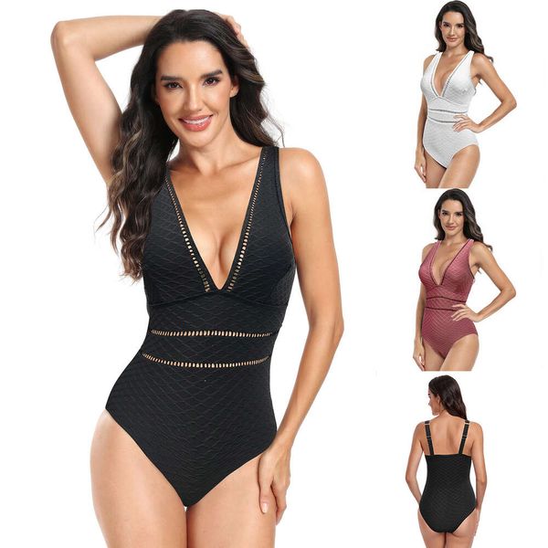 Novo 2024 Vendas a quente Hollow Sexy Slimming Solid Color One Piece Swimwear para mulheres