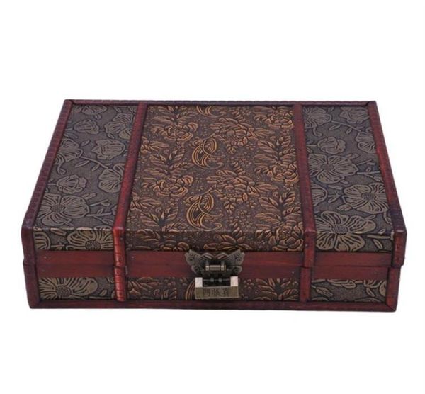 Caixa de jóias de armazenamento de madeira Big Caixa de madeira vintage com trava de metal Manual de embalagem de casamento Manual de desktop decoração T200320286S4373494