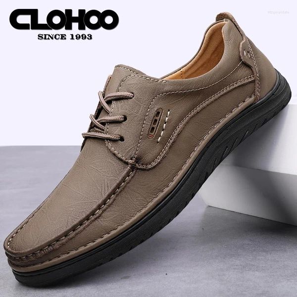 Sapatos casuais clohoo duas camadas de cheiro grosso de couro respirável masculino masculino costurado à mão clássica