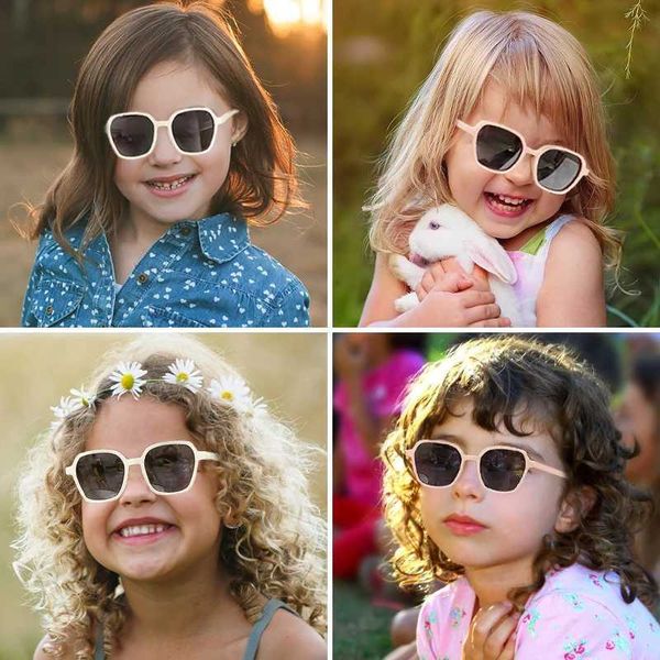 Occhiali da sole 2023 Nuovi bambini Vintage rettangolare occhiali da sole di moda circolare uv400 ragazze ragazzi colori protezione acrilica per bambini occhiali da sole