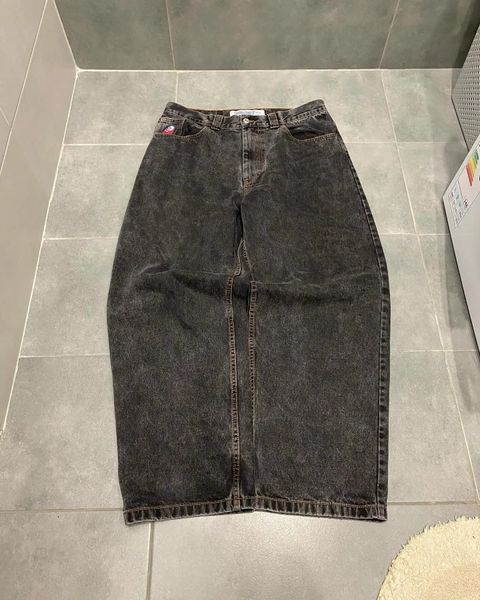 Harajuku Retro High Taiste Bacgy Jeans для мужчин Женщины простой вышиваемая шаблон Прямой повседневные брюки уличная одежда 240429