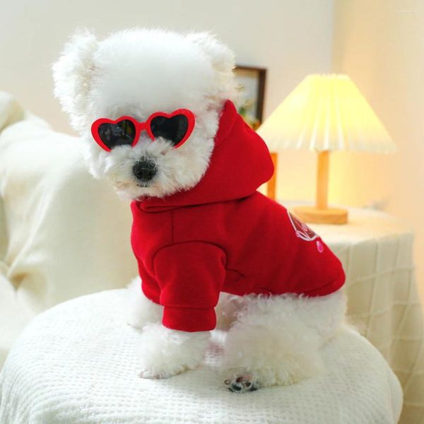 Köpek Giyim 1 PC Pet Giyim İlkbahar ve Sonbahar Sıcak Kırmızı Aşk Şapkası American Pullover Hoodie küçük orta boy köpekler için uygun