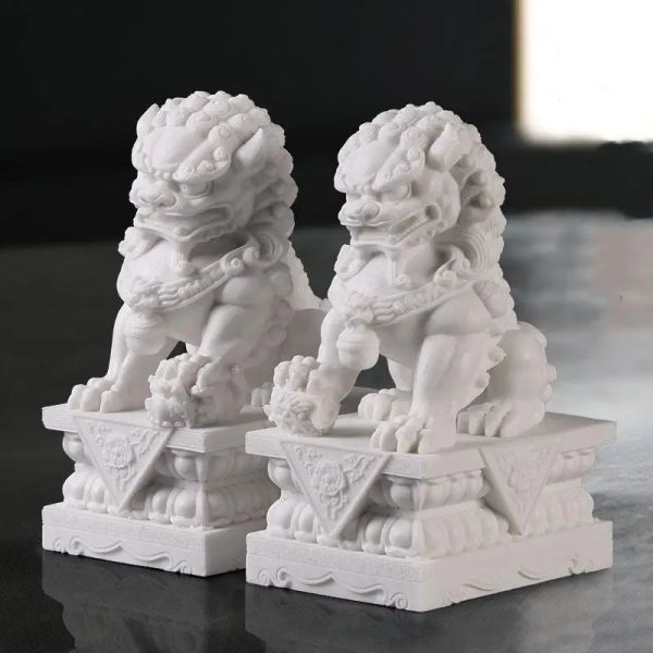 Скульптуры Foo Dogs Статуи пары мрамор Feng Shui Guardian Lion Statue 10 см/3,9 дюйма