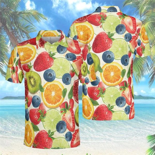 Мужские Полос Тропические фрукты 3D Печатные рубашки поло для мужской одежды лапа лапа Питайя графическая рубашка лимонная ананасовая салат с коротким рукавом топы с коротким рукавом