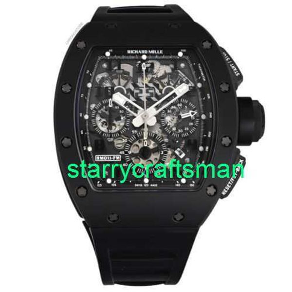 RM Relógios de luxo Mills Mills RM011 Black Phantom PVD Cerâmica Cerâmica Rubber Watch Stpx
