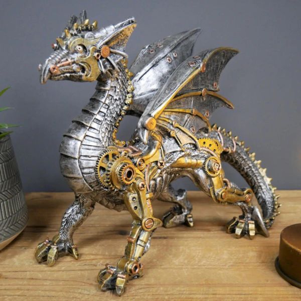 Esculturas mecânicas colecionáveis régais steampunk dragon estátua desktop ornamentos decoração de casa estátua estátua dachshund rinoceronte gorila lobo estatueta