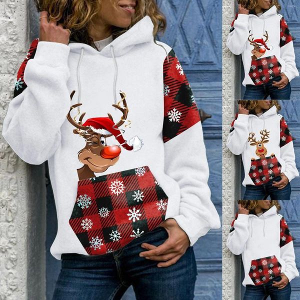 Damen Hoodies Langarm Pullover Shirt Frauen überprüfen Streifen Langarmes Weihnachts Frauen und Sweatshirts