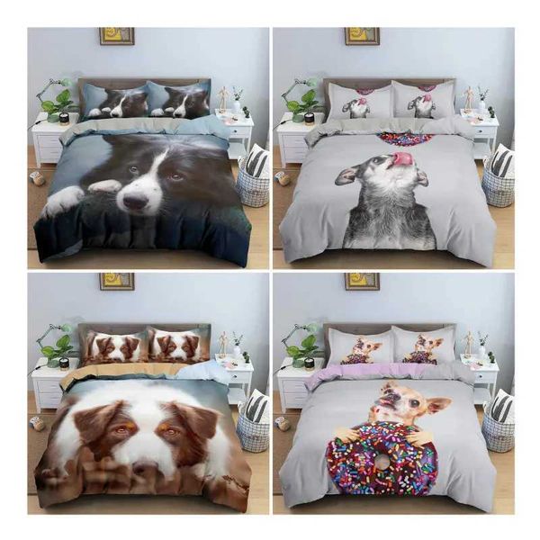 Conjuntos de cama Pet Animal Pet Duvet Conjunto de cães fofos abraçando roupas de cama de donut 3pcs para crianças edredom de cachorro 3d capa de poliéster de poliéster macio j240507