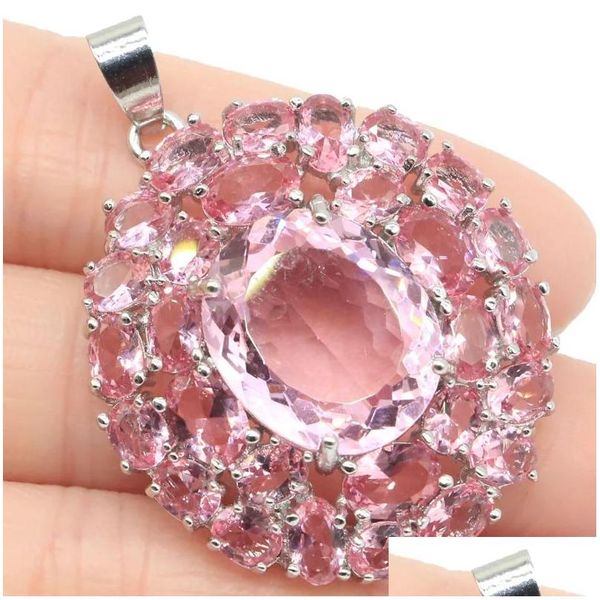 Anhänger Halsketten Anhänger 45x3m Verkauf großer Edelstein Rosa Morganit Kunzite Womans Geschenk Sier Drop Lieferung Schmuck DHMQ1