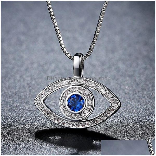 Colares pendentes Blue Mal Ey Ey Ey Eye Colar Luxury Crystal Cz Clavicle Sier Jóias de ouro rosa Terceira entrega de aniversário da moda de zircão dhaxf