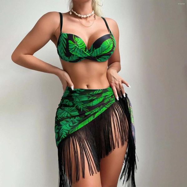 Costume da bagno da bagno femminile per adolescenti 3 nuovissimi da nuoto stampato tropicale push up bikini set con pantaloncini da tavolo americano di orlo marginale