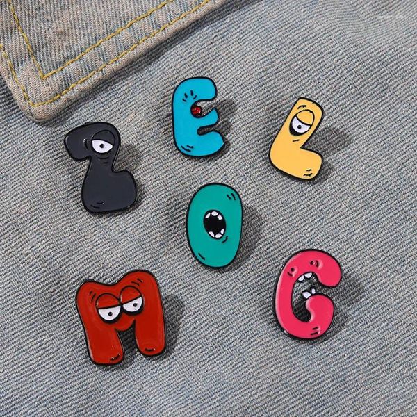 Broches a-z letter esmalte broche inglês alfabeto 26 cartas desenho animado