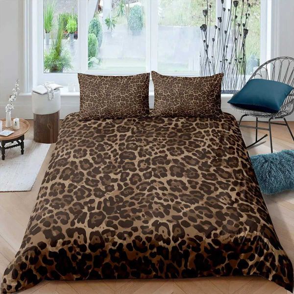 Bedding Sets Set Duvet Capa de Prinha Leopard Conjunto de Raias Cheetah Conjunto de Castagem do Conjunto Geométrico Conjunto de Comforço Africano Duveta de Caça Decoração da Sala de Cover J240507