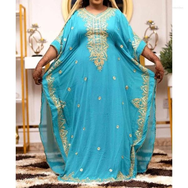 Etnik Giyim Turkuaz Moda Fas Dubai Kaftan Farasha Abaya Elbise Çok Süslü ve Egzotik Seksi