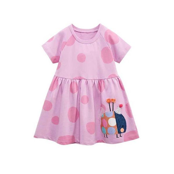 Abiti per ragazze Piano di salto per 2-7 anni Applicazione animale Abito da bambina principessa vestito di coccinella punteggiata per bambini a maniche corta frogl240508