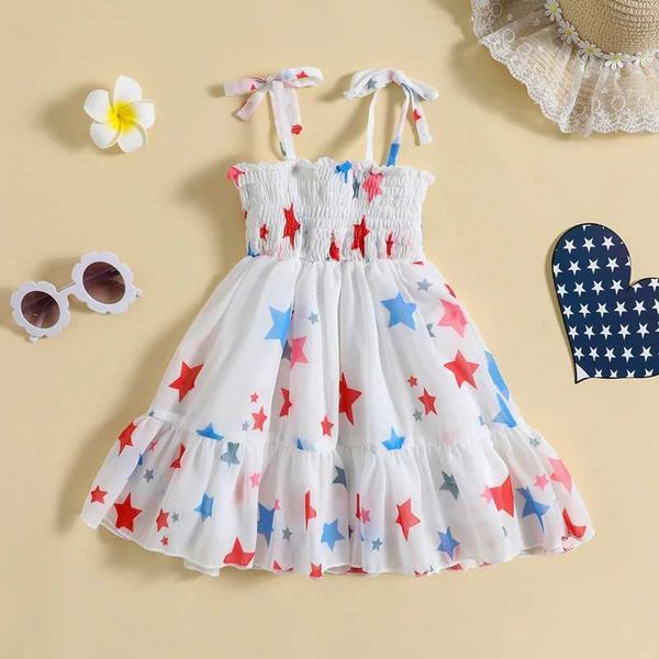 Mädchenkleider 1-5y Kinder und Mädchen 4. Juli Kleidungssternstern Druckmasch Spitze Tüllkleid Kinder Unabhängigkeitstag Anhänger Prinzessin Dressl240508