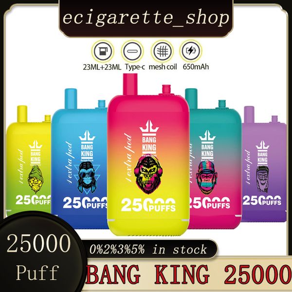 Original Bang King 25000 Puffs 25K Puff 25000 Einweg -Vape Vape Vape Electronic Zigaretten 0% 2% 3% 5% 23+23 ml vorgefüllter Schot