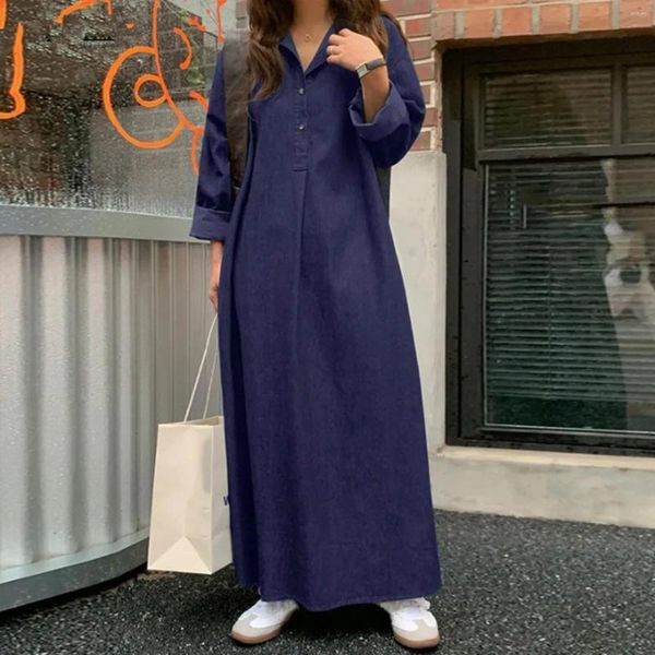 Casual Kleider Urlaubskleid Outfits 2024 Spring Jeans Feste Farbe Bohemian Maxi Kleid: Plus Size Long for Chic Vestidos de Fiesta