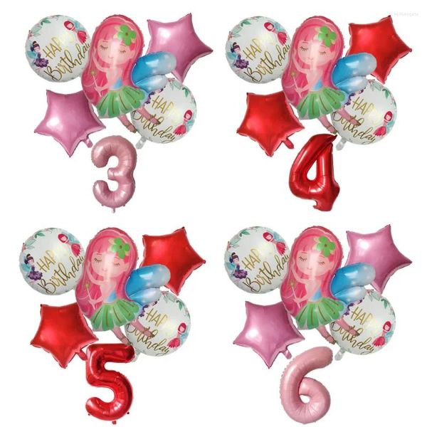 Parti Dekorasyonu 6pcs Pembe Numara ile Küçük Peri Balonları Ballon Set Kız 1 2 3 4 5st Çiçek Prenses Doğum Günü Dekor Globos