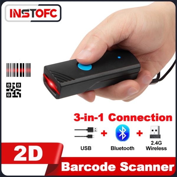 Scanner tragbar 1D 2D Mini Barcode -Scanner Bluetooth Compatible USB 2.4GHz Wireless Scan Reader für Inventar Support Tablet iPhone