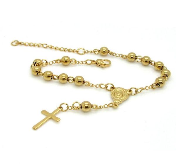 Bracciale di rosario in acciaio inossidabile Bracciale di alta qualità Donne con il legame cattolico religioso a sospensione di Gesù, catena9577462